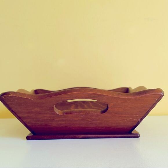Vtg Mid Century Wood Square Fruit bread Bowl Centerpiece Decorative Handles - Picture 7 of 11